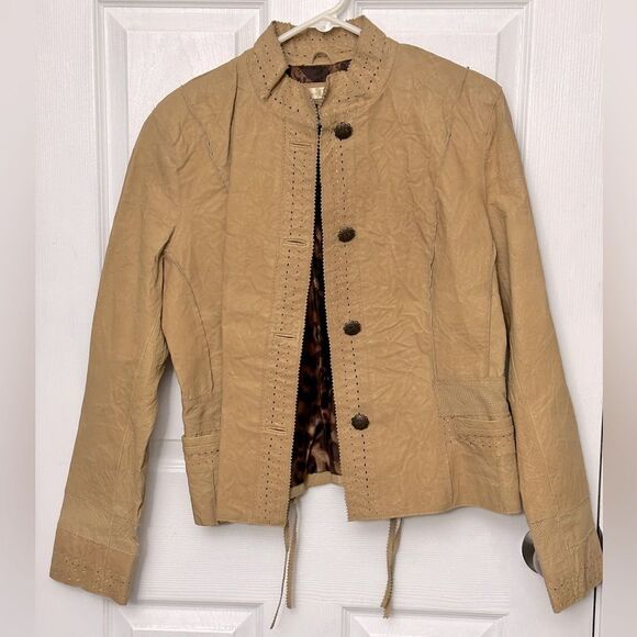 Wilson’s Camel Yellow patchwork leather jacket with stitching laser cut western - Picture 2 of 15